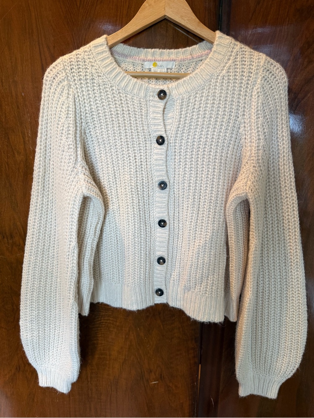 Boden Cream Wool Alpaca Blend Chunky Cardigan US 6 Balloon Sleeve